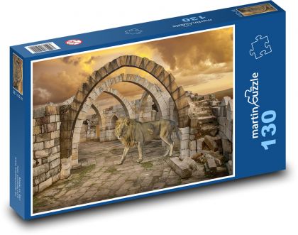 Lev - chrám, zvíře - Puzzle 130 dílků, rozměr 28,7x20 cm
