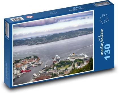 Bergen - výletné lode, prístav - Puzzle 130 dielikov, rozmer 28,7x20 cm 