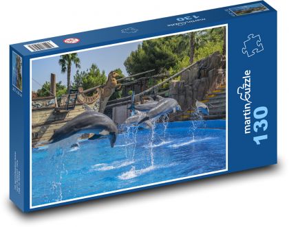 Delfíni - skok, voda - Puzzle 130 dílků, rozměr 28,7x20 cm