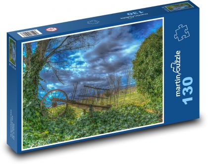 Drewniany wózek - krajobraz, natura - Puzzle 130 elementów, rozmiar 28,7x20 cm