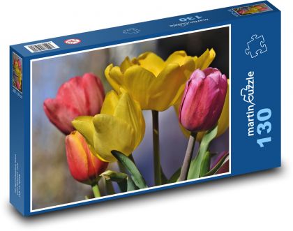 Žluté tulipány - jarní rostliny, květy - Puzzle 130 dílků, rozměr 28,7x20 cm