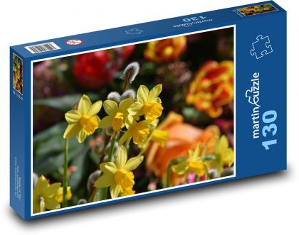 Narcisy - žluté květiny, jarní rostliny - Puzzle 130 dílků, rozměr 28,7x20 cm