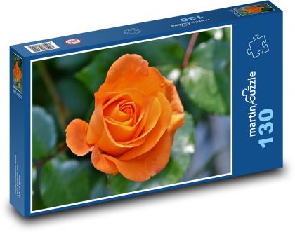 Oranžová růže - okvětní lístky, květ - Puzzle 130 dílků, rozměr 28,7x20 cm
