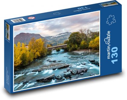 Řeka, podzim, most - Puzzle 130 dílků, rozměr 28,7x20 cm