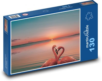 Plameňáci - západ slunce - puzzle 130 dílků