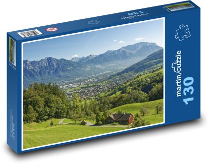 Švajčiarsko - Alpy, mesto, príroda - Puzzle 130 dielikov, rozmer 28,7x20 cm 