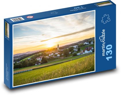 Wioska - zachód słońca, wiejskie życie - Puzzle 130 elementów, rozmiar 28,7x20 cm