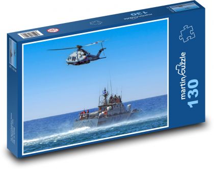 Helikoptéra - loď, moře - Puzzle 130 dílků, rozměr 28,7x20 cm