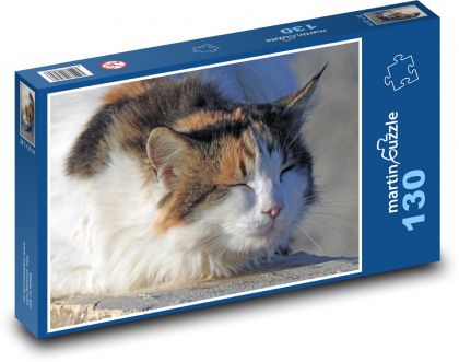 Spící kočka - domácí zvíře, vousky - Puzzle 130 dílků, rozměr 28,7x20 cm