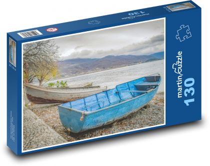 Jazero Ohrid - lode na pláži, zima - Puzzle 130 dielikov, rozmer 28,7x20 cm 