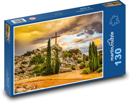 Kopec - západ slunce, mraky - puzzle 130 dílků