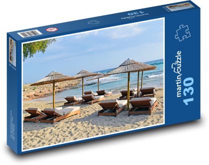 Deštníky na pláži - letovisko, moře - Puzzle 130 dílků, rozměr 28,7x20 cm
