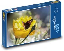 Žlutý květ - motýl, hmyz Puzzle 130 - 28,7x20 cm