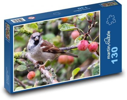 Vrabec na větvi - pták, zvíře - Puzzle 130 dílků, rozměr 28,7x20 cm