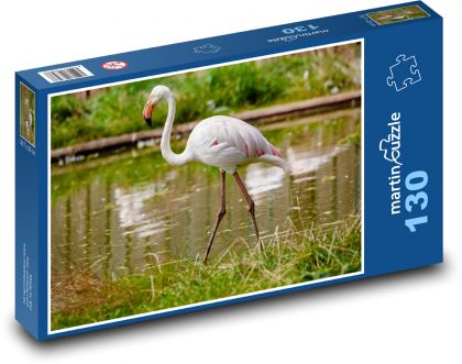 Różowy flaming - ptak wodny, zwierzę - Puzzle 130 elementów, rozmiar 28,7x20 cm