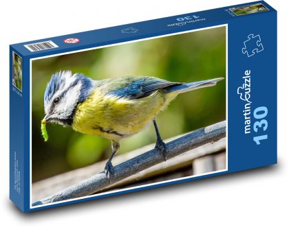 Sýkorka modřinka - pták, peří - Puzzle 130 dílků, rozměr 28,7x20 cm