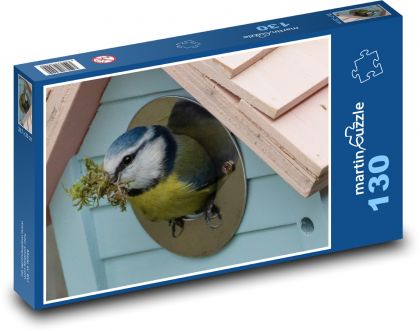Sýkora modřinka - budka, pták - Puzzle 130 dílků, rozměr 28,7x20 cm