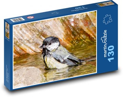 Tit - bathing, small bird - Puzzle 130 pieces, size 28.7x20 cm 