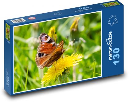 Motýl - pampeliška, květ - puzzle 130 dílků