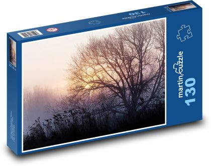 Mlhavé ráno - východ slunce, stromy - Puzzle 130 dílků, rozměr 28,7x20 cm