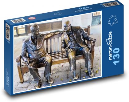 Churchill a Roosevelt - sochy, lavička  - Puzzle 130 dílků, rozměr 28,7x20 cm