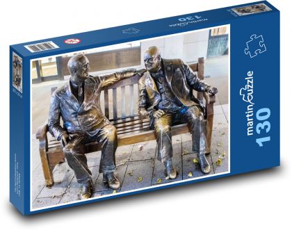 Churchill i Roosevelt - posągi, ławka - Puzzle 130 elementów, rozmiar 28,7x20 cm