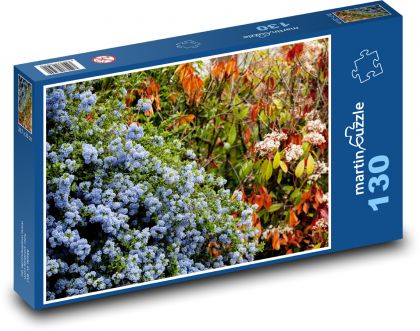 Květiny na zahradě - modré květy, jaro - puzzle 130 dílků