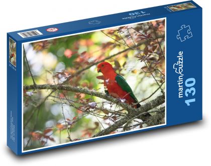 Červený papoušek - pták, strom - Puzzle 130 dílků, rozměr 28,7x20 cm