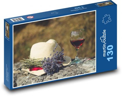 Kapelusz - lawenda, wino - Puzzle 130 elementów, rozmiar 28,7x20 cm