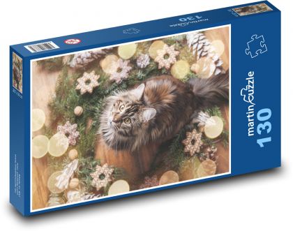 Mačka - maznáčik, vianoce - Puzzle 130 dielikov, rozmer 28,7x20 cm 