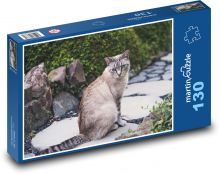 Siamská mačka - záhrada, vonku Puzzle 130 dielikov - 28,7 x 20 cm 