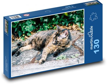 Strakatá mačka - maznáčik, odpočívať - Puzzle 130 dielikov, rozmer 28,7x20 cm 