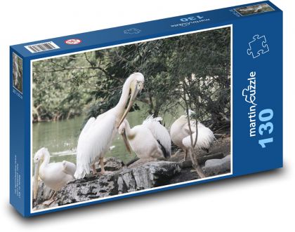 Pelicans - birds, pond - Puzzle 130 pieces, size 28.7x20 cm 