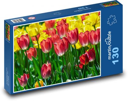 Pole tulipanów - żółte kwiaty, kwiaty - Puzzle 130 elementów, rozmiar 28,7x20 cm