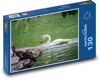 White swan - water bird, lake - Puzzle 130 pieces, size 28.7x20 cm 