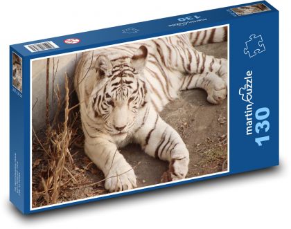 Biały tygrys - duży kot, ssak - Puzzle 130 elementów, rozmiar 28,7x20 cm