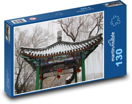 Azjatycka architektura - pavinon, zima - Puzzle 130 elementów, rozmiar 28,7x20 cm