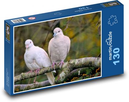 Holubice na větvi - bílí ptáci, peří - puzzle 130 dílků