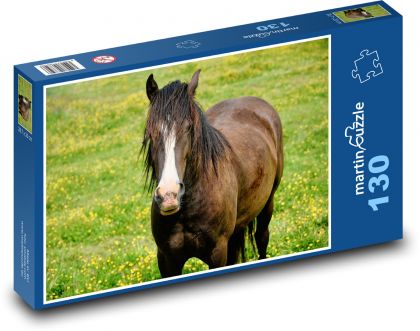 Hnědý kůň - zvíře, louka - Puzzle 130 dílků, rozměr 28,7x20 cm