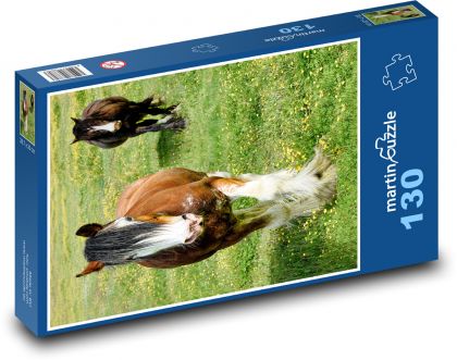 Pferde - Wiese, grasen - Puzzle - 130 Teile