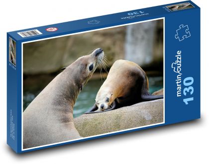 Lwy morskie - zwierzęta wodne, ssaki - Puzzle 130 elementów, rozmiar 28,7x20 cm