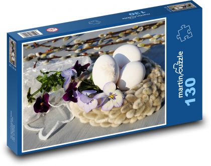 Velikonoční hnízdo - vajíčka, kytice - Puzzle 130 dílků, rozměr 28,7x20 cm