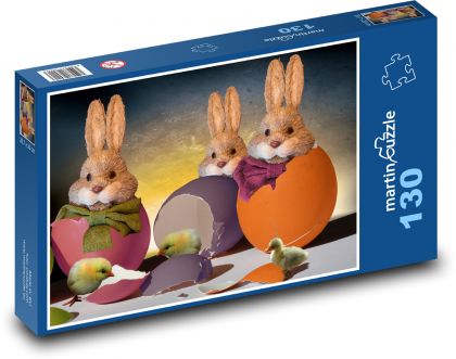 Velikonoční zajíček - velikonoční vejce, dekorace - Puzzle 130 dílků, rozměr 28,7x20 cm