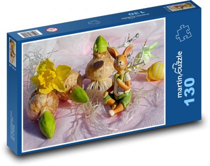 Zajączek wielkanocny - żonkil, królik - Puzzle 130 elementów, rozmiar 28,7x20 cm