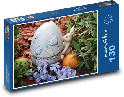 Velikonoční dekorace - zajíček, vejce - Puzzle 130 dílků, rozměr 28,7x20 cm