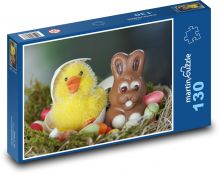 Veľkonočné hniezdo - kura, zajac Puzzle 130 dielikov - 28,7 x 20 cm