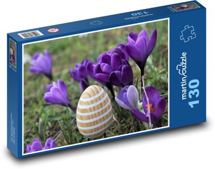 Fialové krokusy - vajíčko, jaro - puzzle 130 dílků
