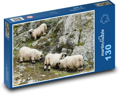 Ovce - dobytek, skály - Puzzle 130 dílků, rozměr 28,7x20 cm