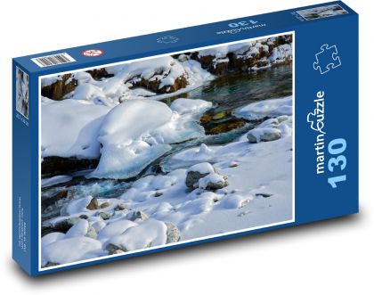 Zamrzlá řeka - voda, sníh - Puzzle 130 dílků, rozměr 28,7x20 cm