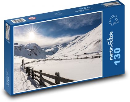 Góry - zimowy krajobraz, śnieg - Puzzle 130 elementów, rozmiar 28,7x20 cm